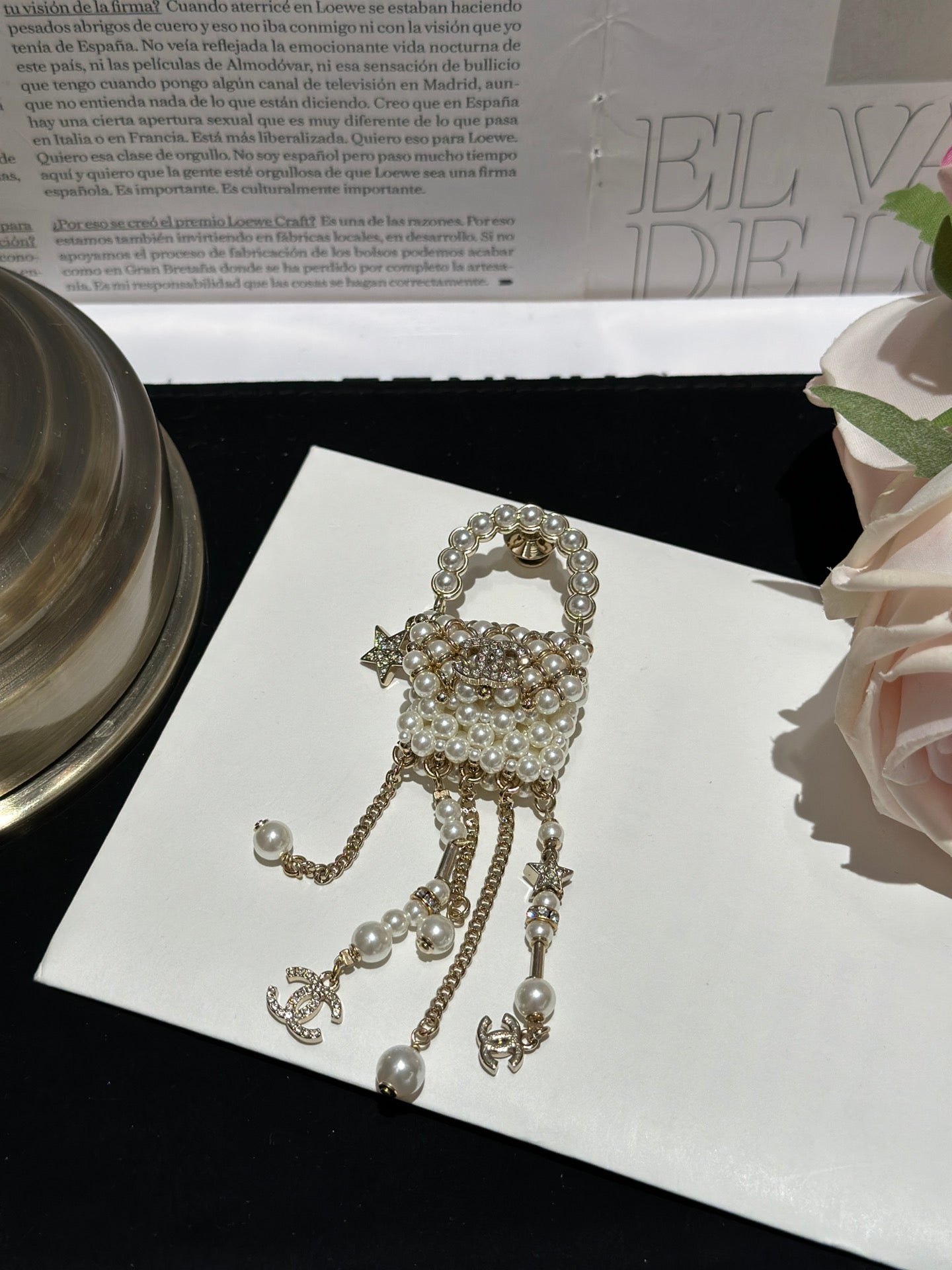 pearl bag tassel star silver chain brooch xzc1