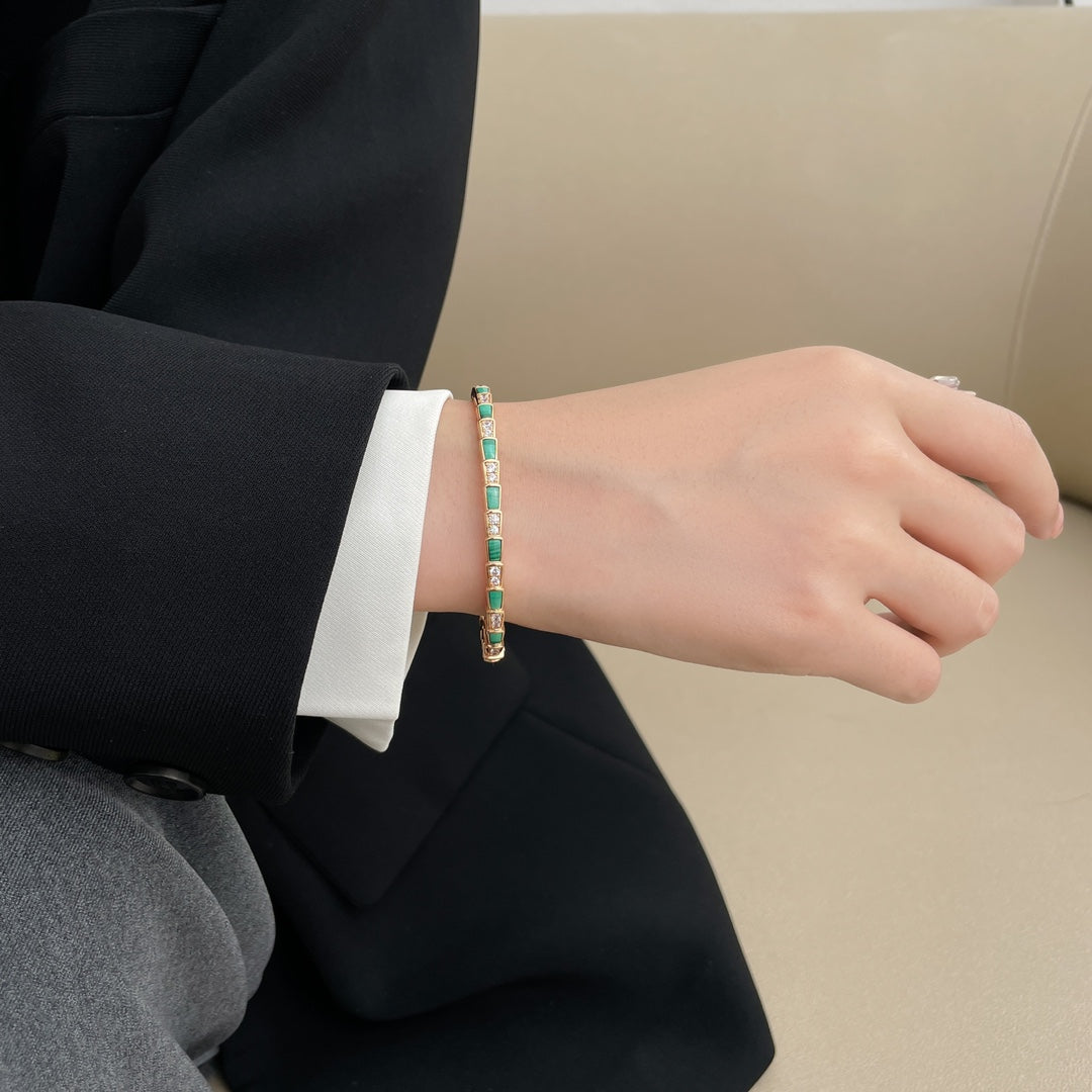 european and american malachite rose gold white fritillaria diamond snake shaped bracelet sla39
