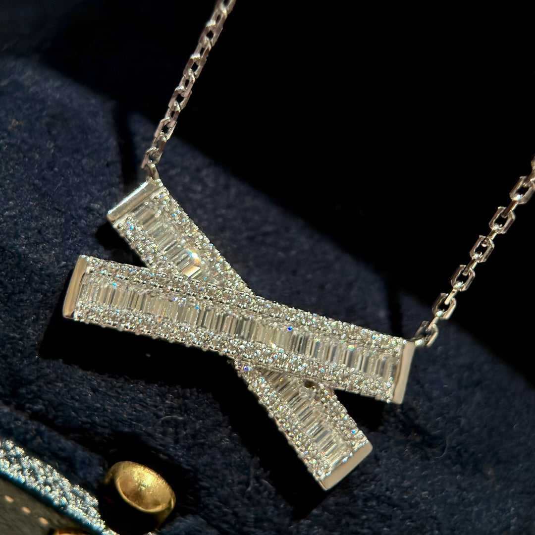 fashionable and atmospheric cross diamond ladder square silver necklace xla63