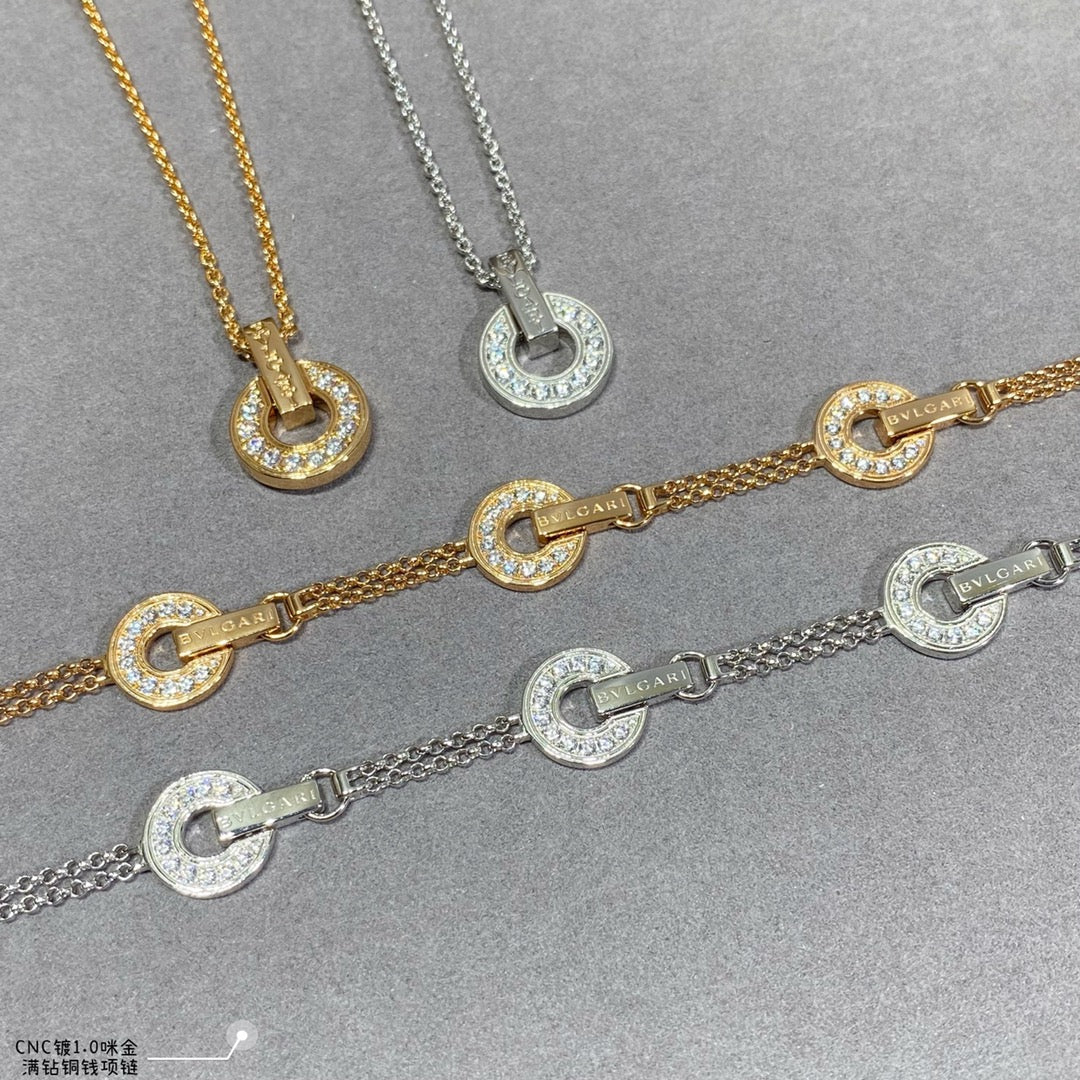 bulgari rose gold hollow full diamond copper coin white fritillaria set diamond necklace xla67