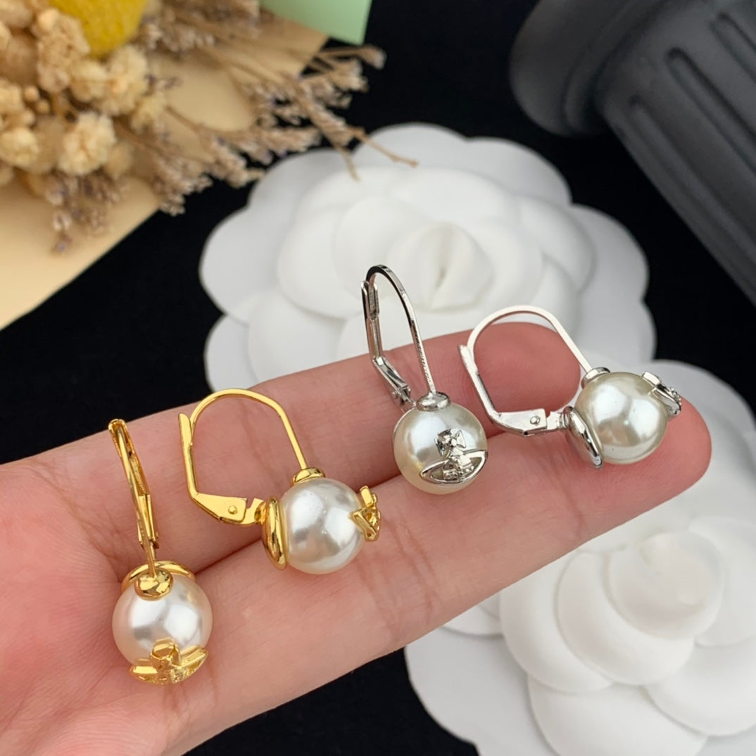 empress dowager saturn icon pearl gold silver earrings eha123