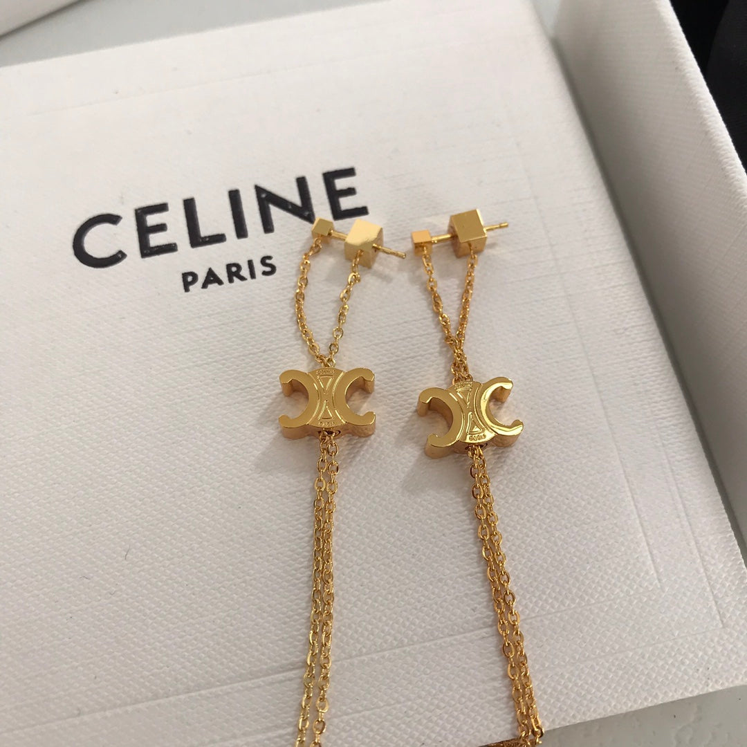 cel arc de triomphe geometric letter tassel pendant gold earrings eha133