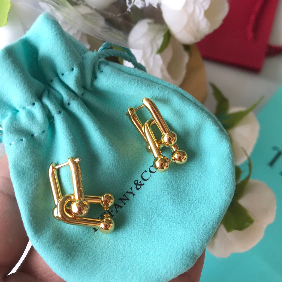 tiffany double chain gold earrings european and american eha87