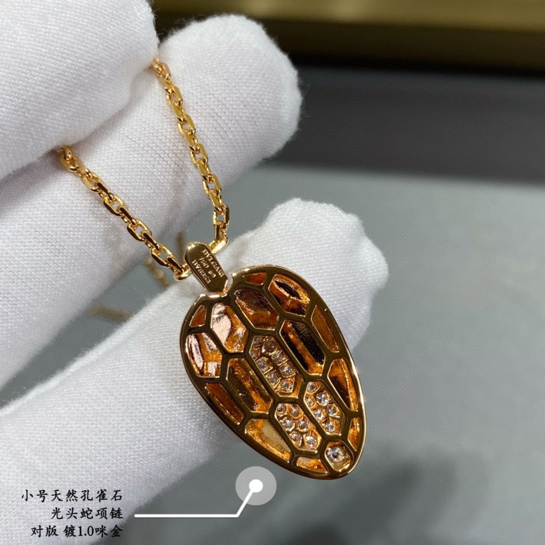 bulgari small gold natural malachite bald snake necklace xla58