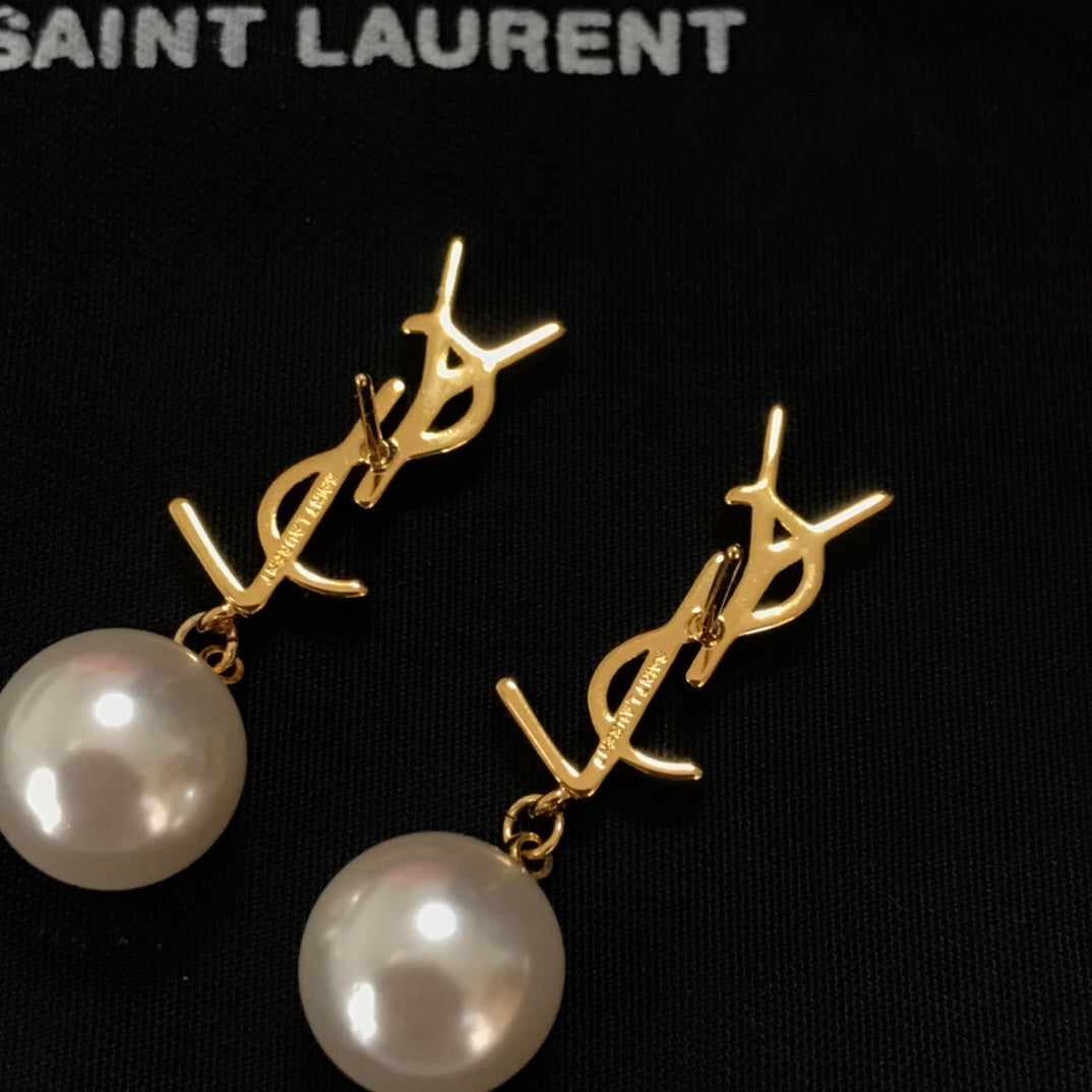 ysl new personalized gold letter pearl earrings eha100