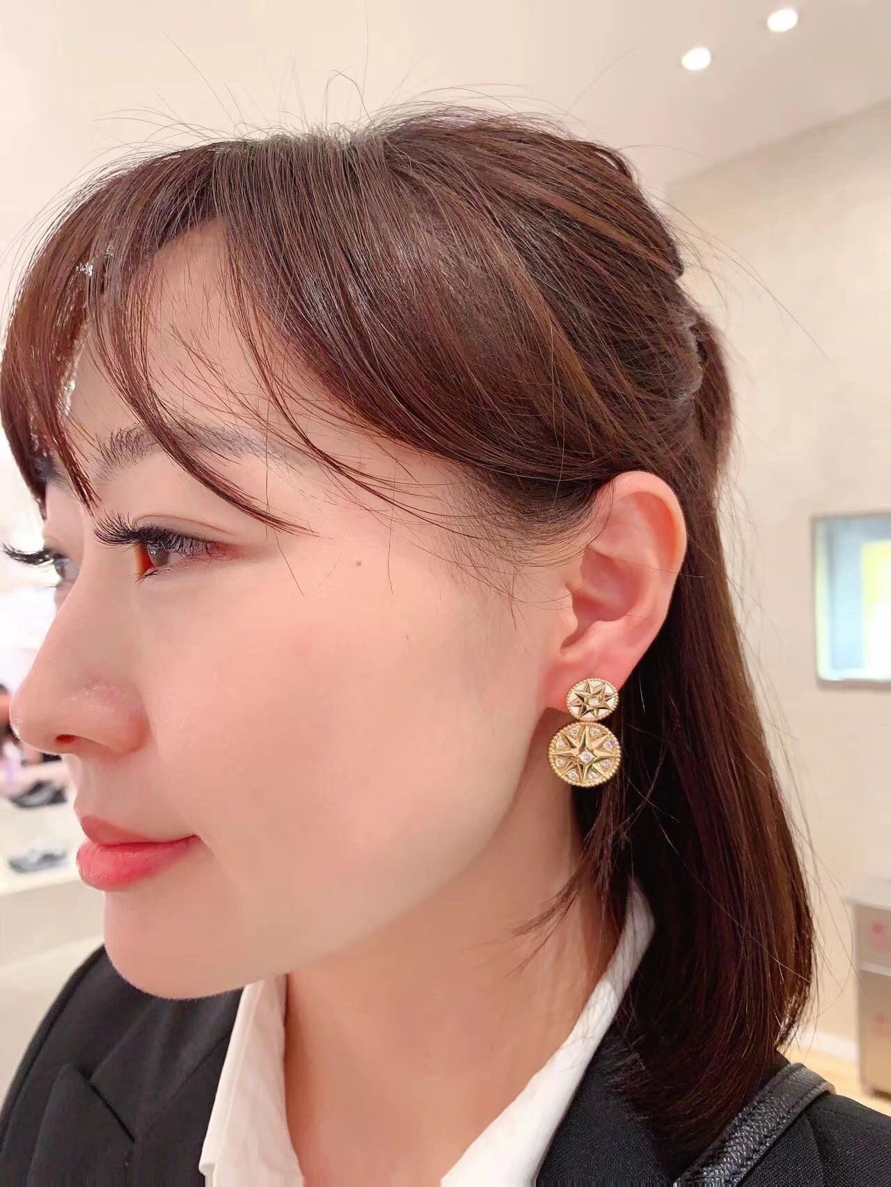 classic round sunflower double sided gold compass earrings eha127