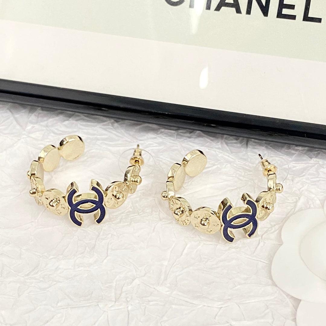 new fashion 3d denim blue c shaped big earrings with circles and gold earrings eha104