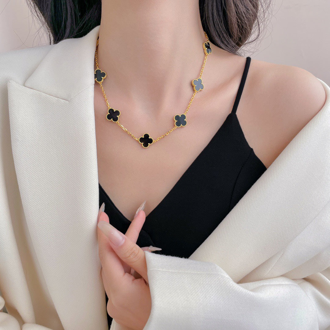 fashion gold clover black agate necklace xla78