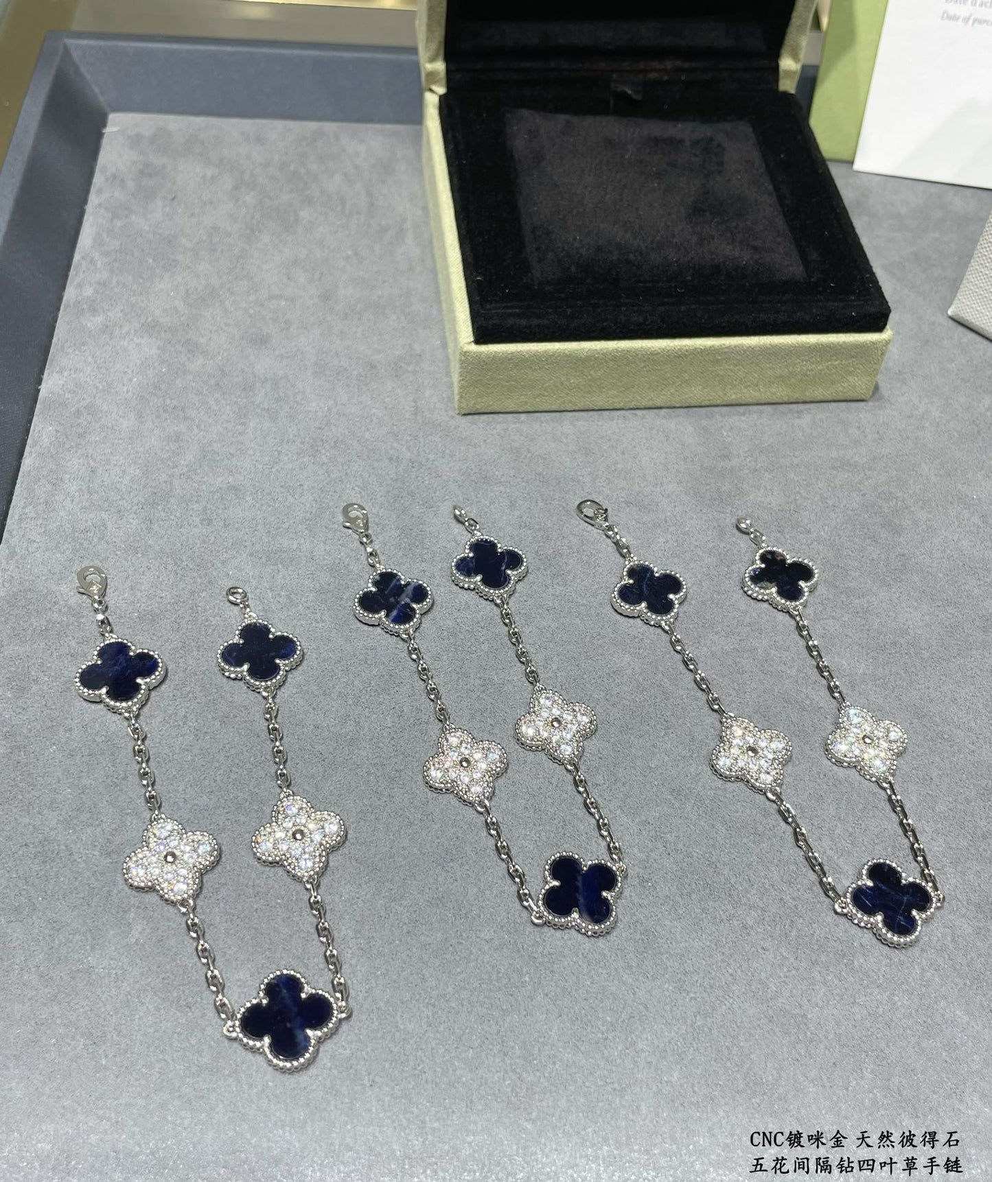 new light luxury peter stone blue five flower clover silver bracelet sla45