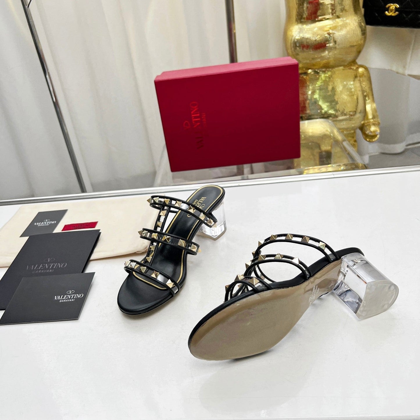 rivet heel transparent heel film black sandals xzh145