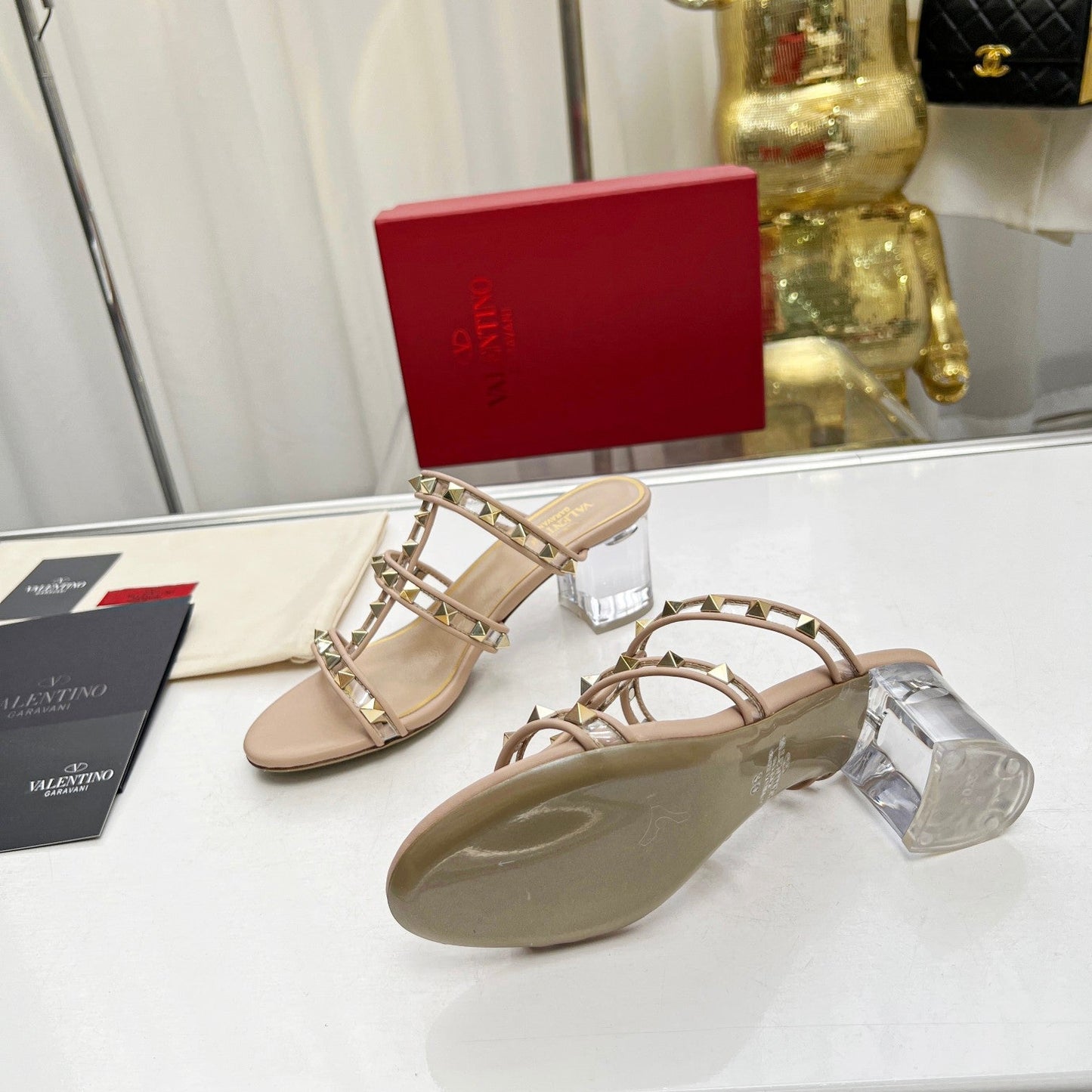 apricot thick heel slippers with rivets for external wearing of slippers and sandals xzh146