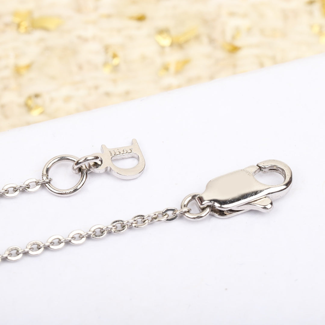 small flower pink diamond hollowed out silver necklace xla113