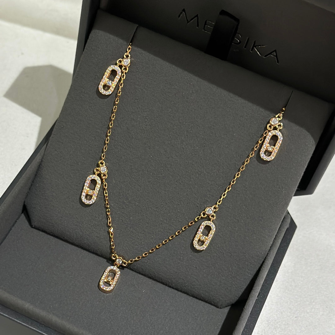 tassel sterling silver full diamond five sliding gold necklace xla112