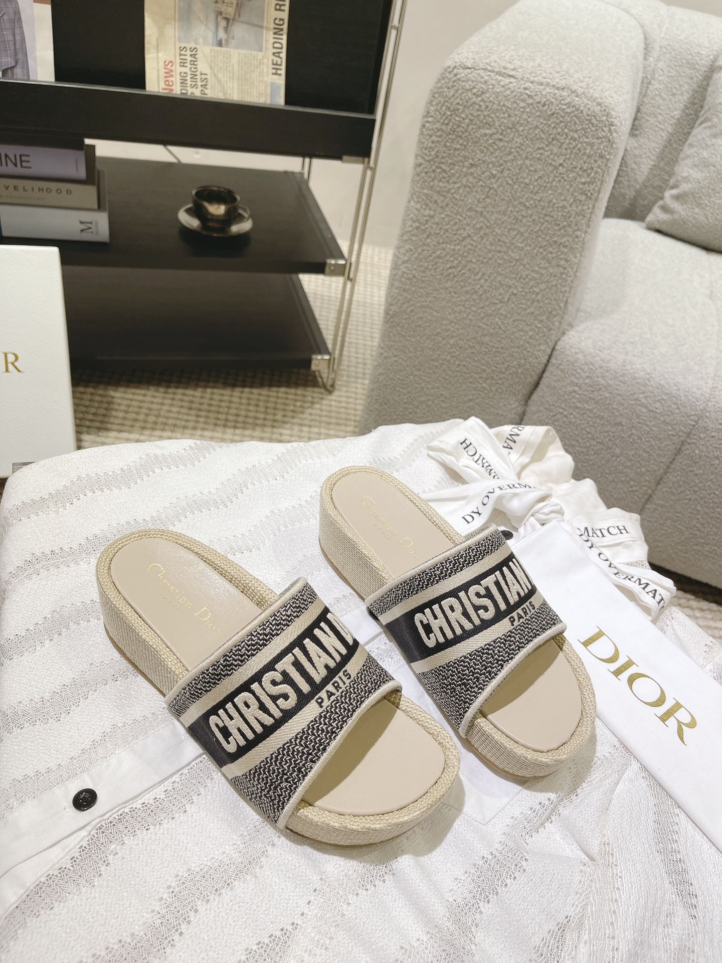 beige letter print for wearing thick sole flip flops xzh206