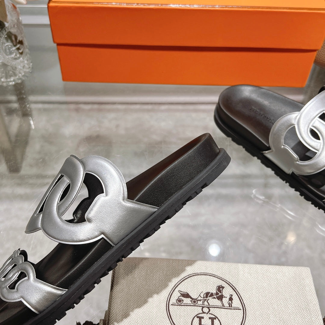 silver mens sandals second uncle hollow pig nose chain slippers xzh172