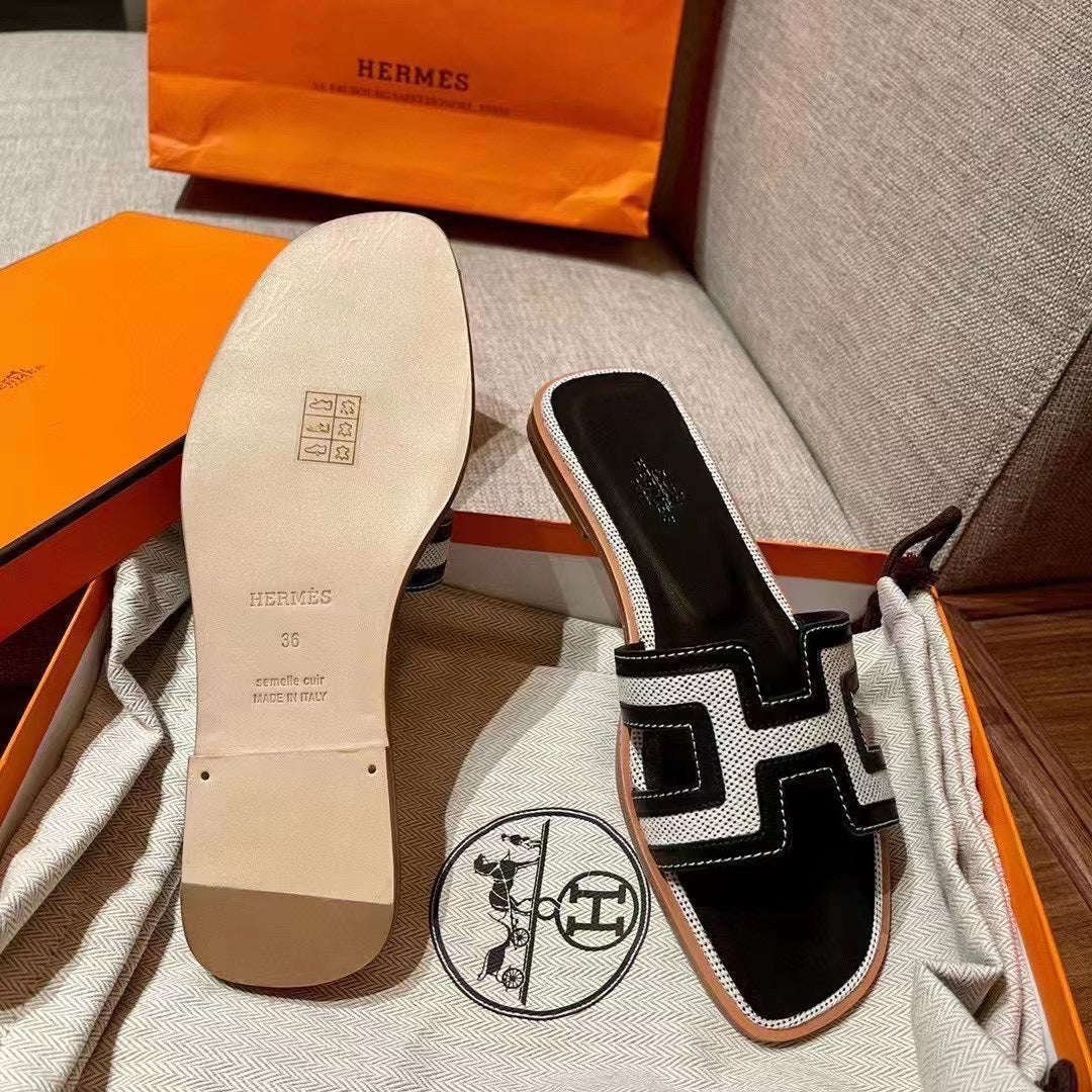 h slippers canvas spliced leather flat bottom cool slippers xzh242