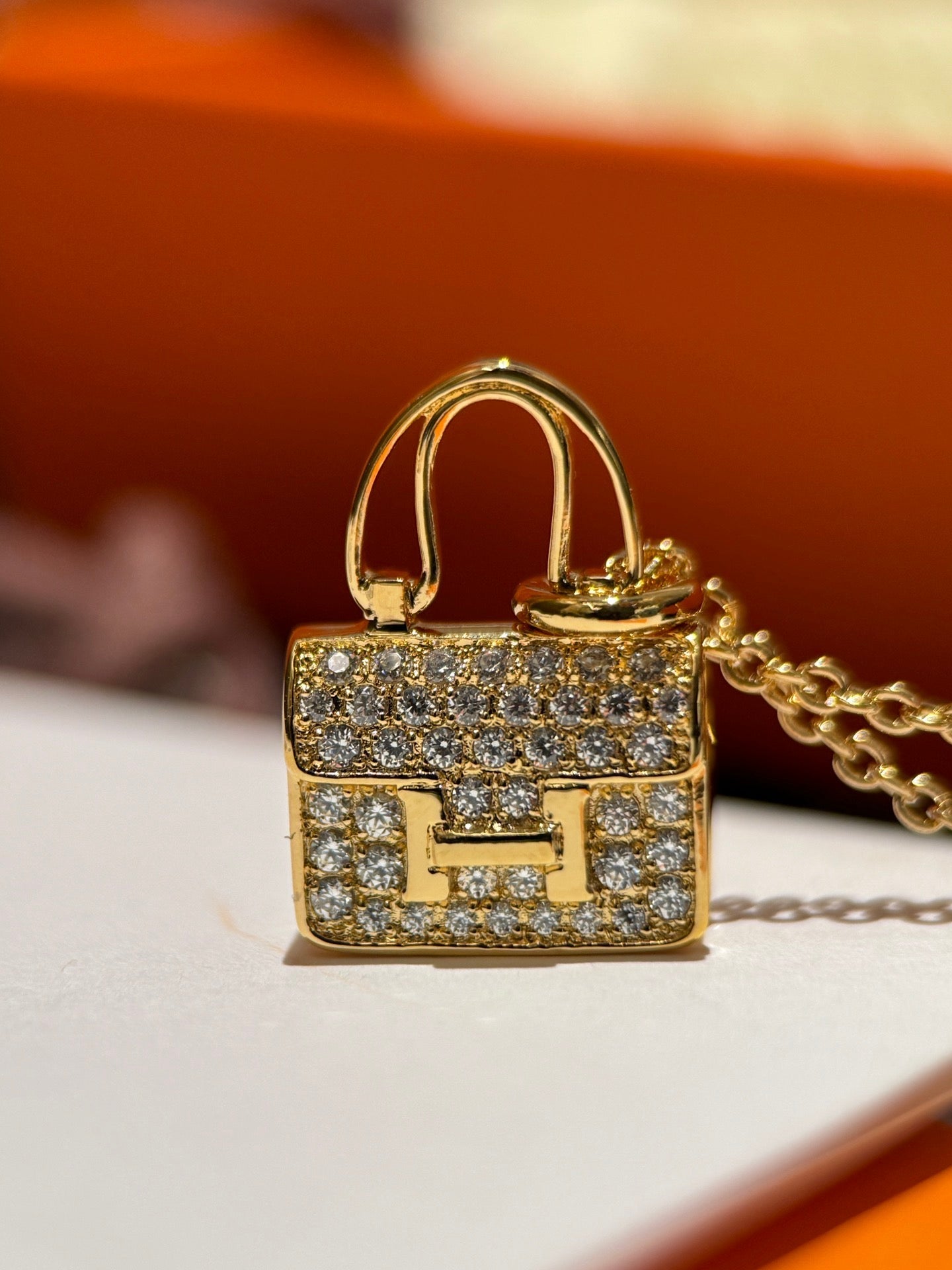 18k rose gold h handbag full diamond padlock necklace xlc62