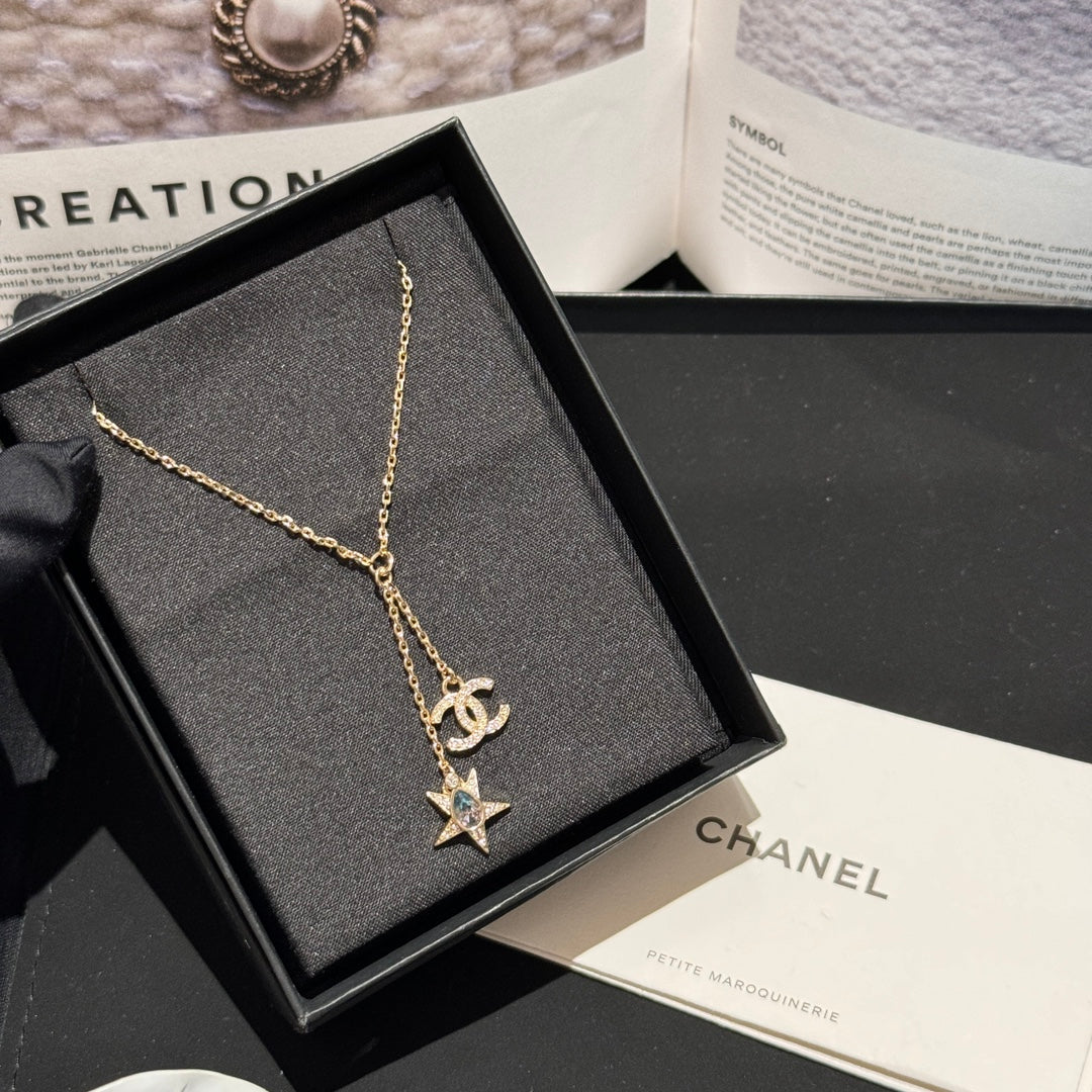 five pointed star pendant pink blue gradient water diamond necklace xlc67