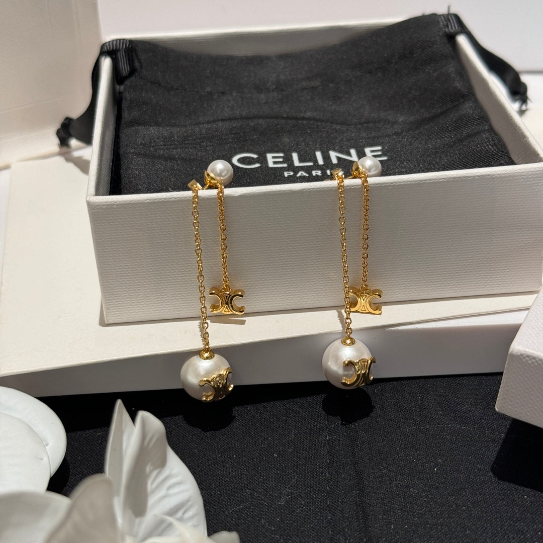 versatile pearl tassel long gold chain earrings ehc62