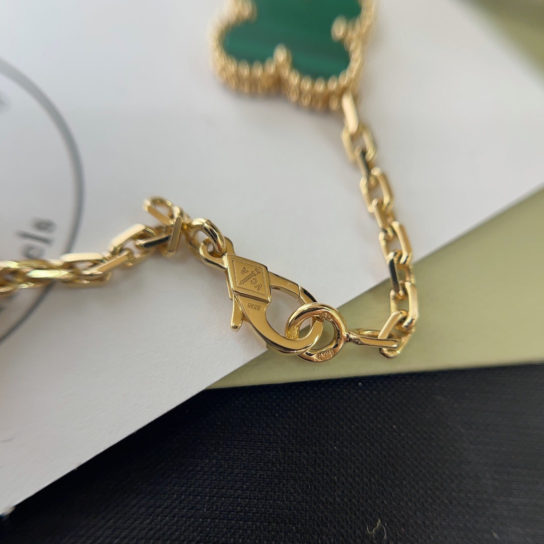 18k clover ten flower green malachite gold necklace xlc75