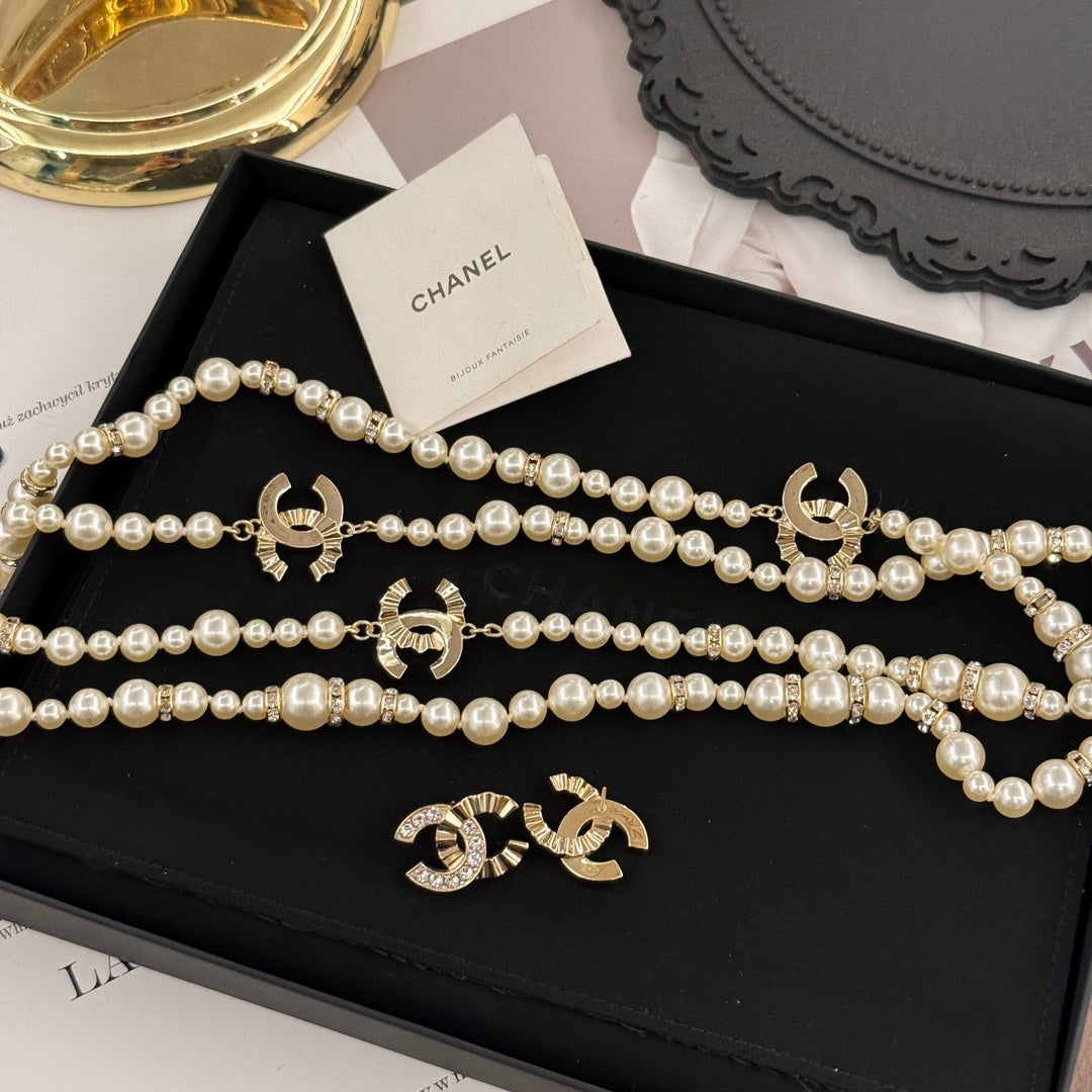 double c fold crystal diamond gold earrings pearl sweater chain ehc86