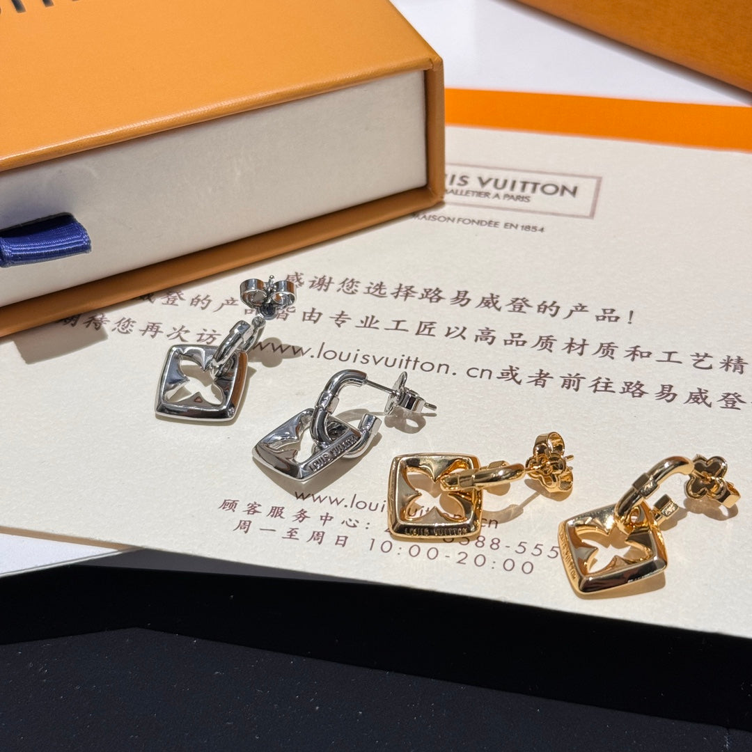 flower hollow gold and silver earrings ehc85