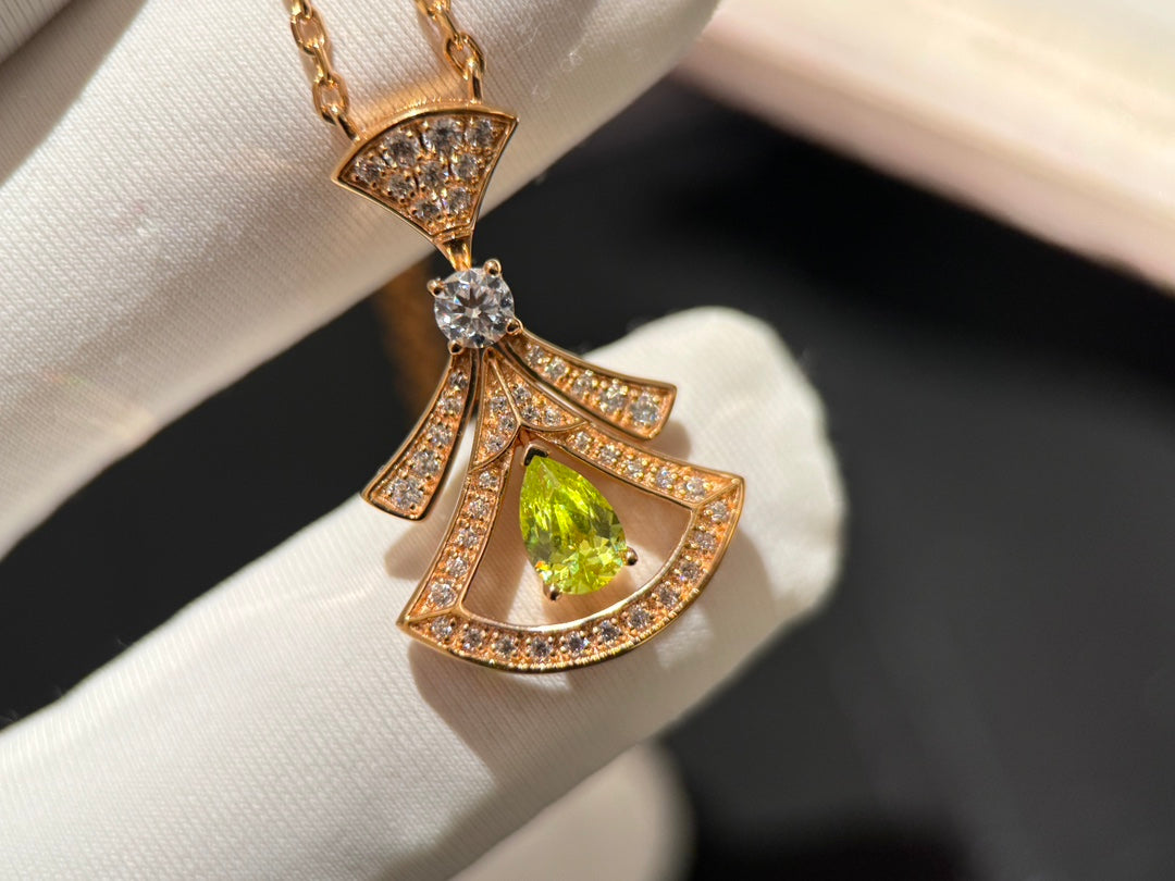 18k rose gold fan full diamond jewel necklace xlc107