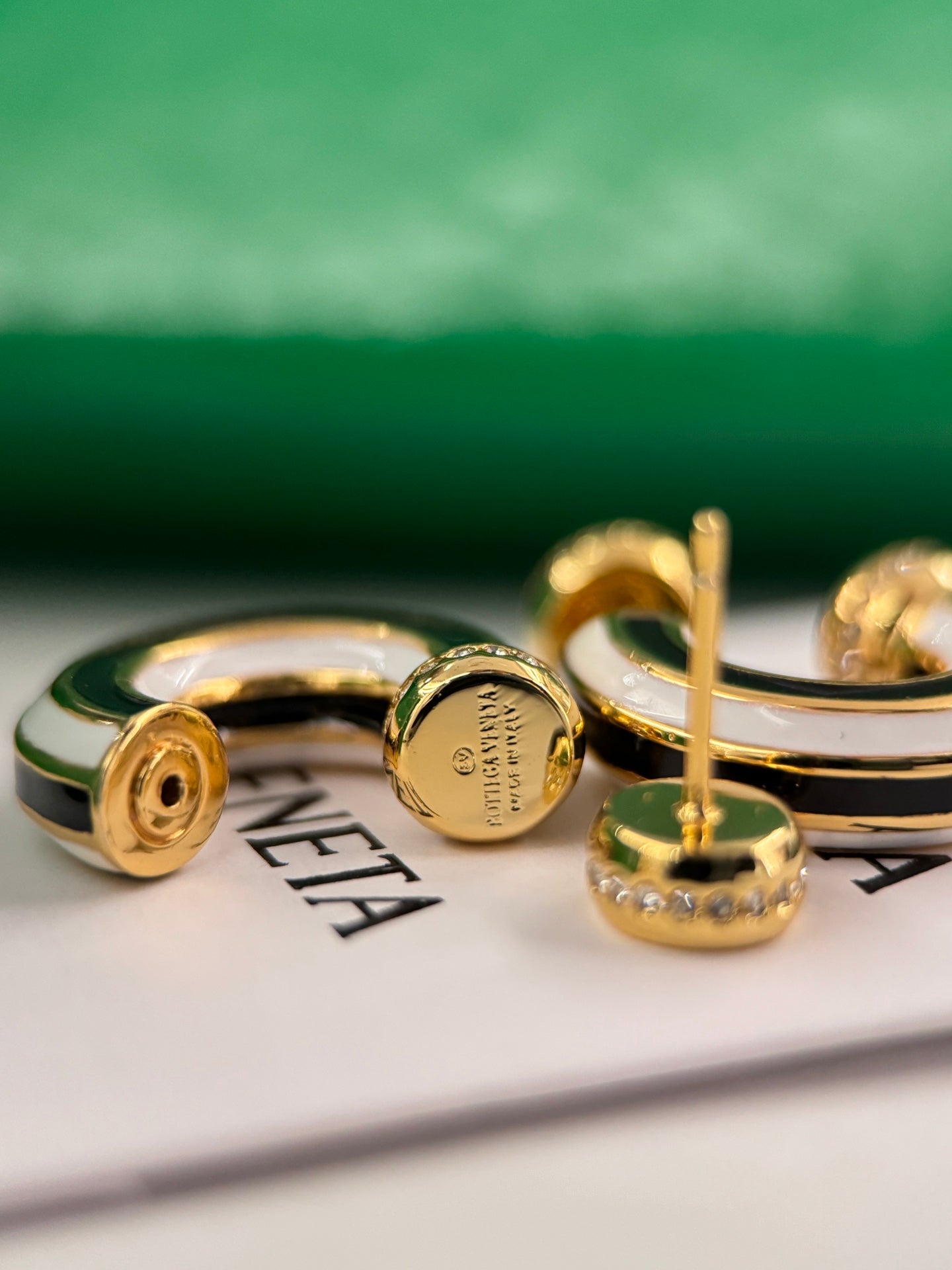 bottega veneta black and white striped enamel earrings ehc110