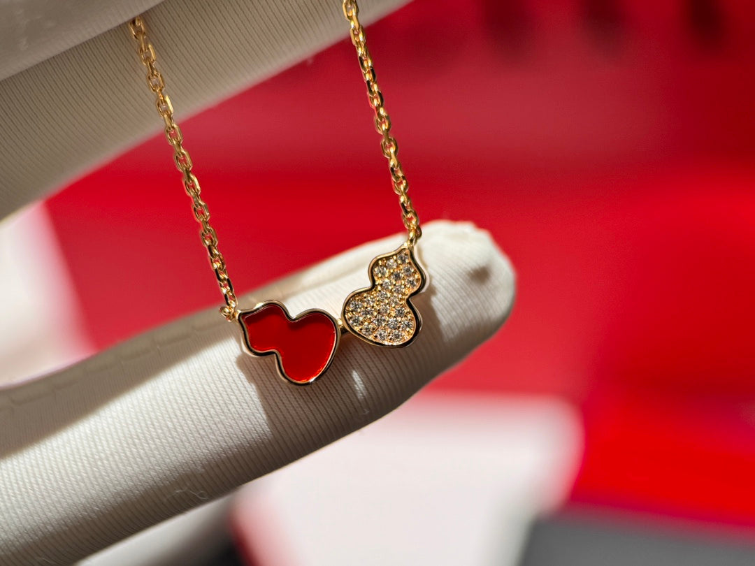 18k rose gold double gourd gemstone diamond necklace xlc110