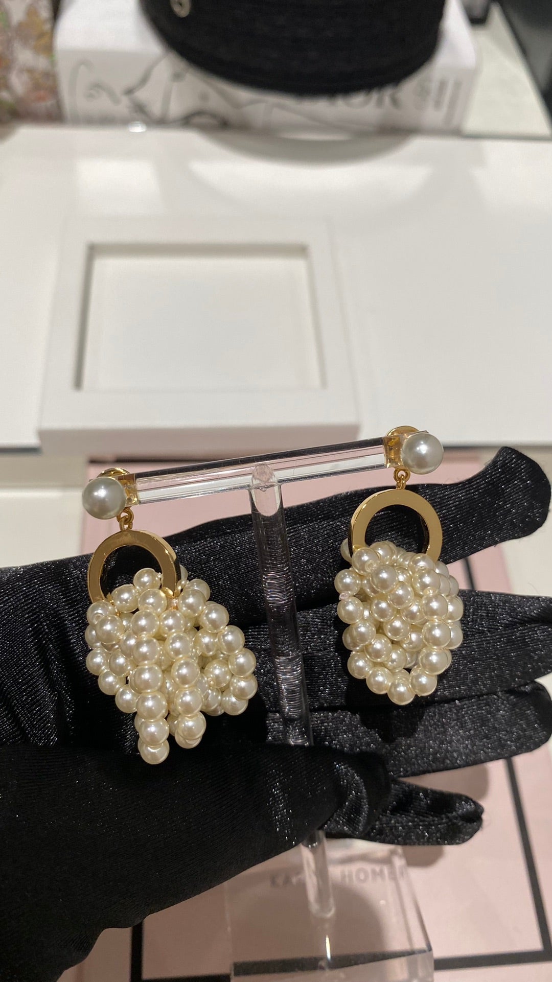 gold multi layer pearl large earrings ehc120