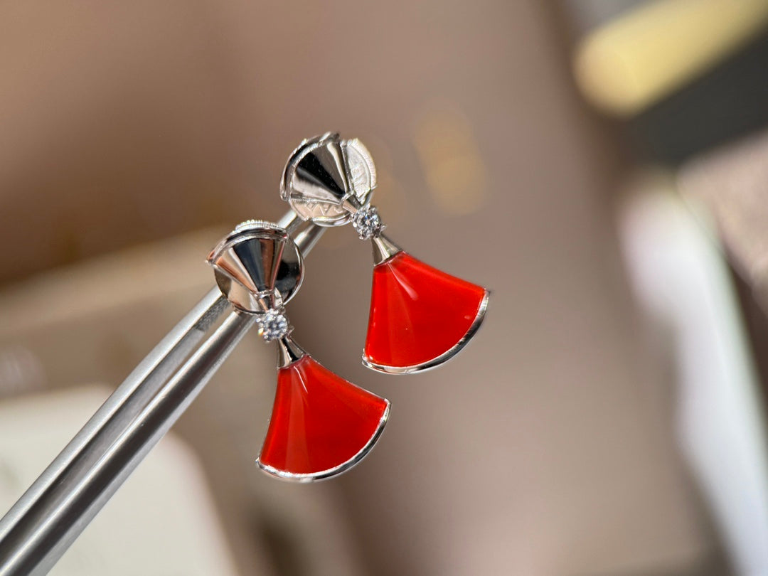 18k platinum red agate fan shaped gemstone earrings ehc144