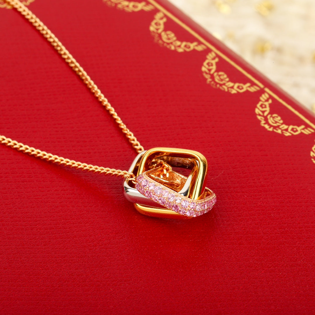 3 ring square diamond rose gold necklace xla118