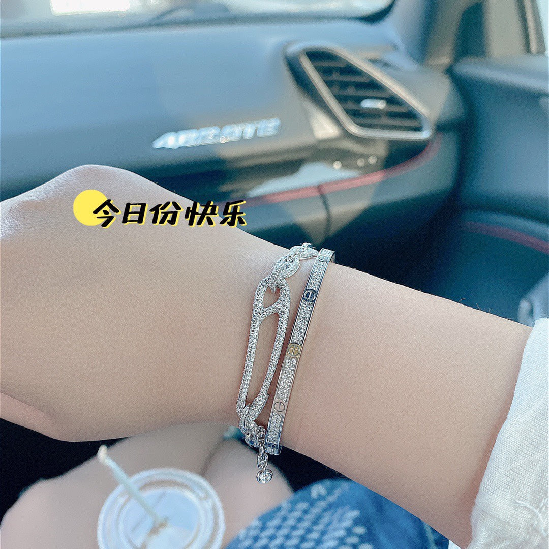 full diamond enamel rose gold bracelet with ring buckle sla63