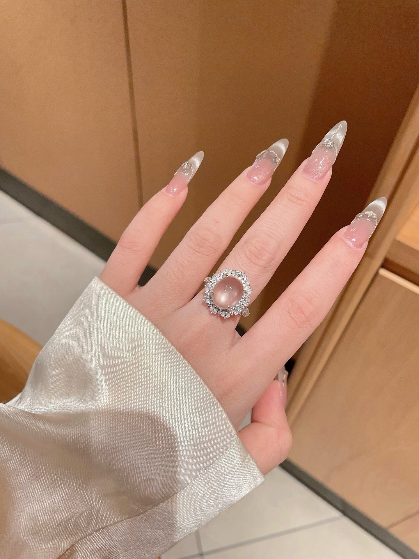 fupo series 925 pure silver new chinese water foam jade flower ring jza62