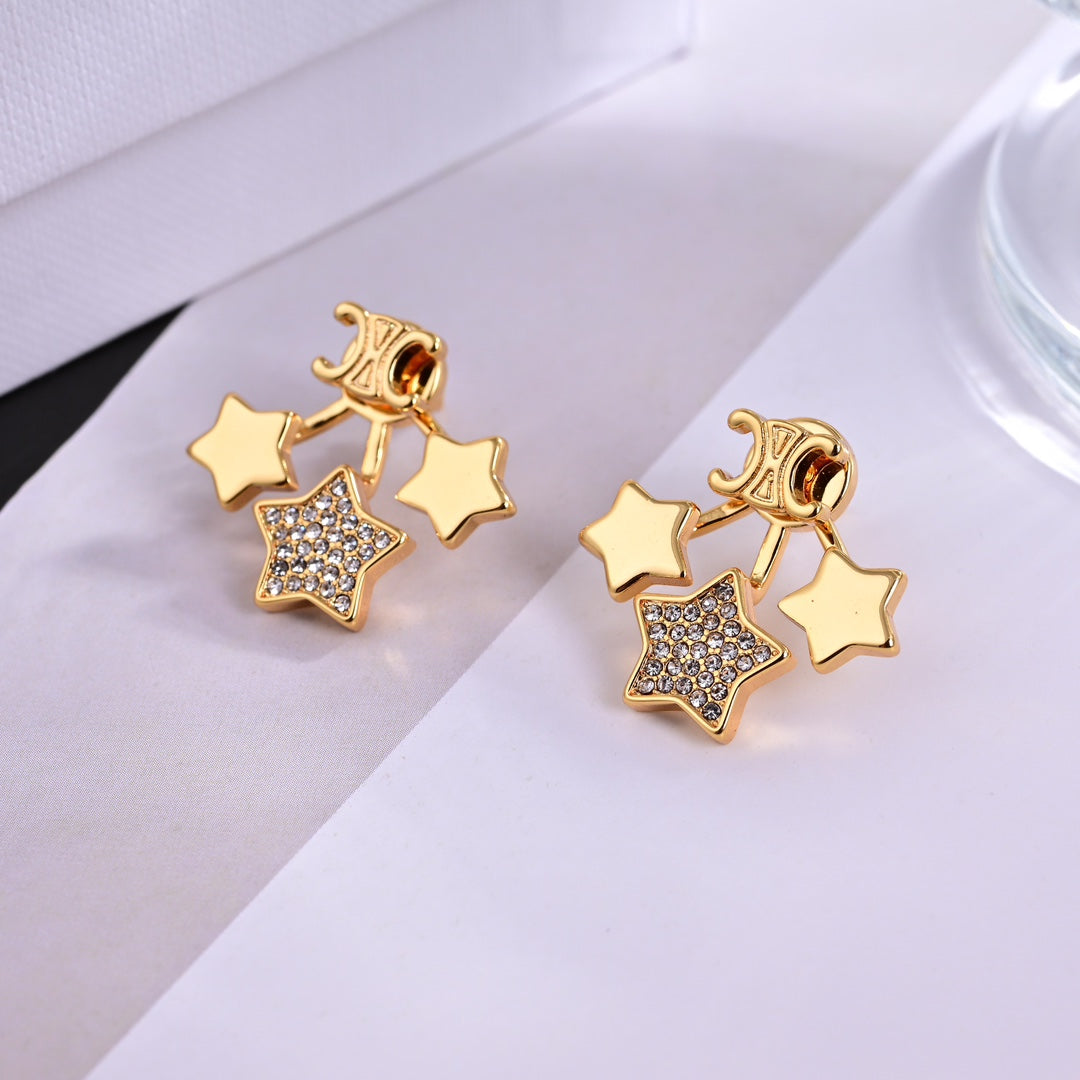 triumphal arch simple star studded diamond earrings eha178