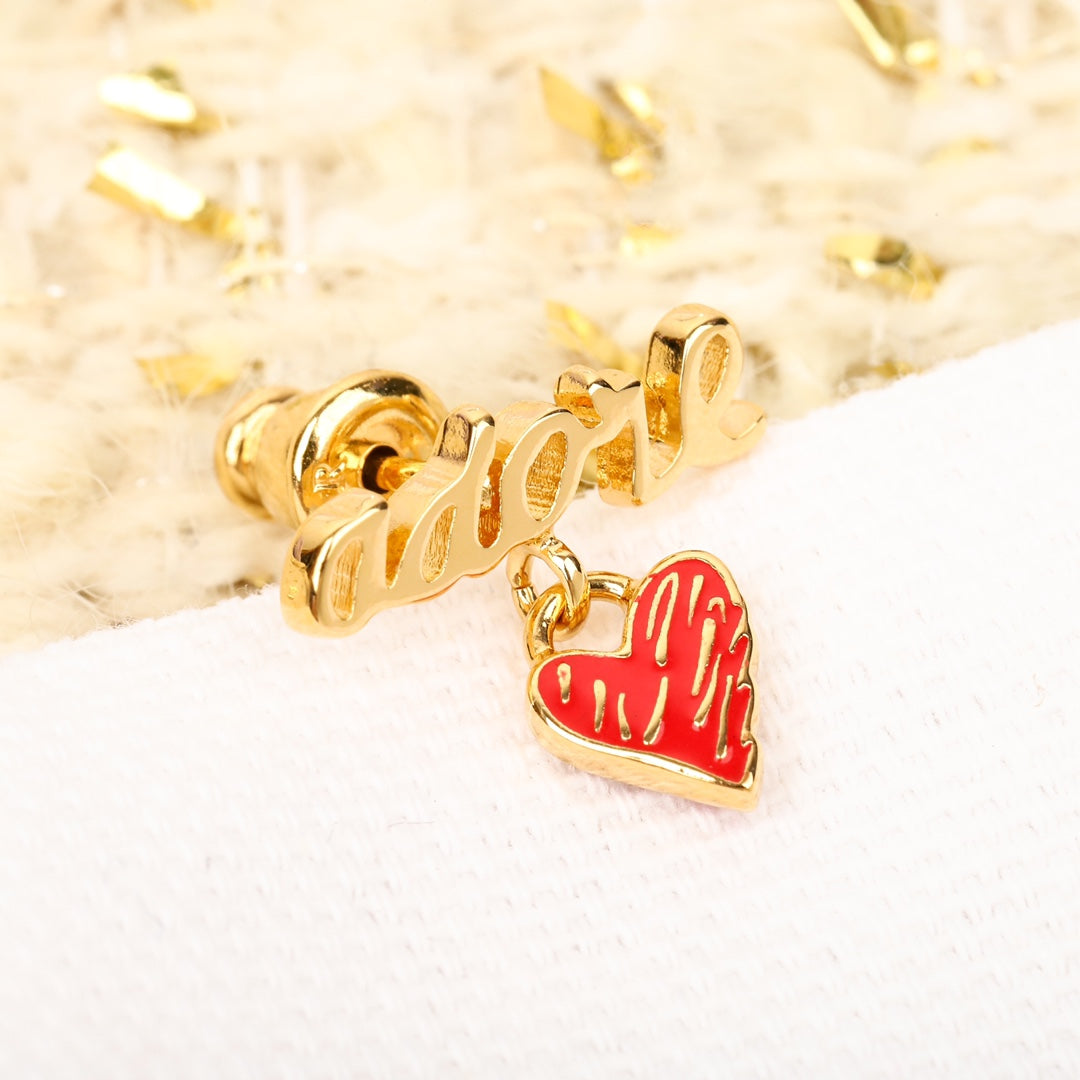 d qixi valentines day red enamel love gold earrings eha203