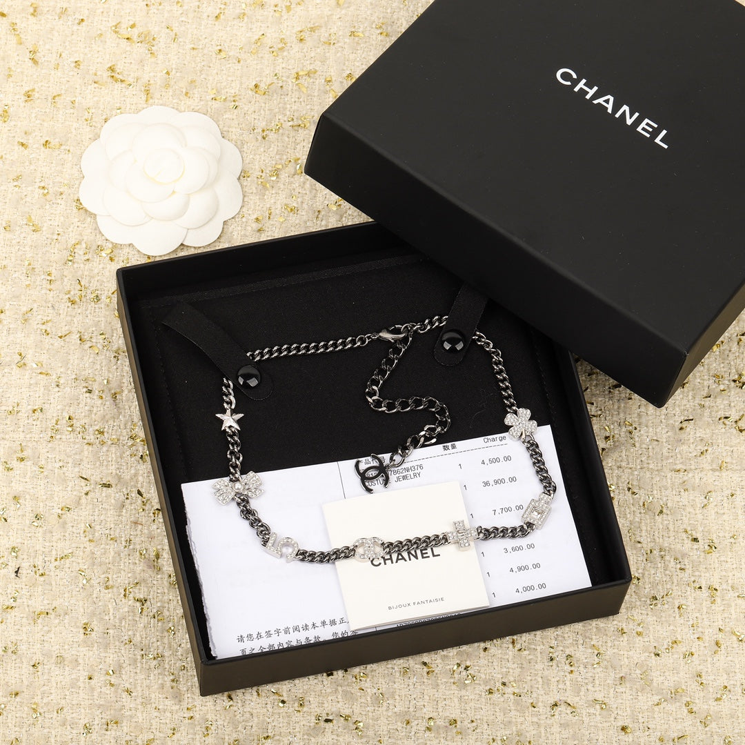 splicing collarbone multi element choker 7 flower silver necklace xla157