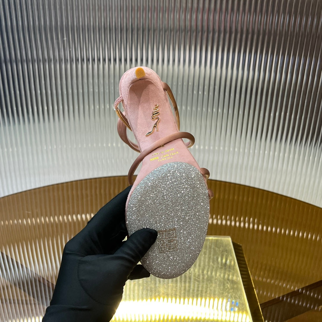 pink snake shaped zircon silk wrapped ankle loop high heeled sandals xzh216