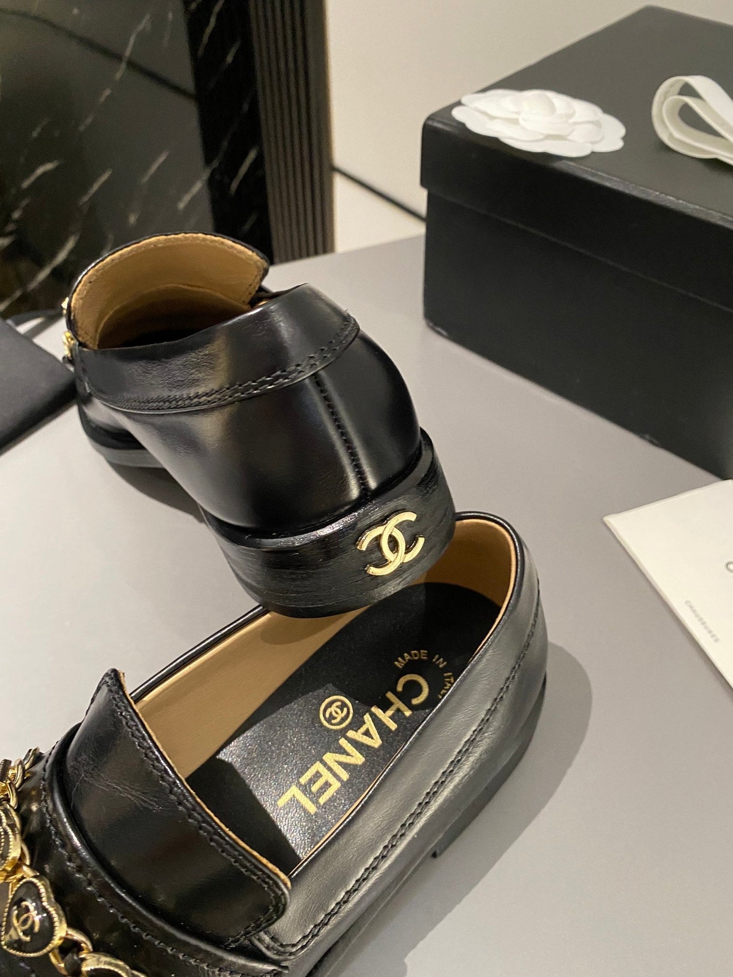 cha enamel heart camellia double c chain single shoes xzh238