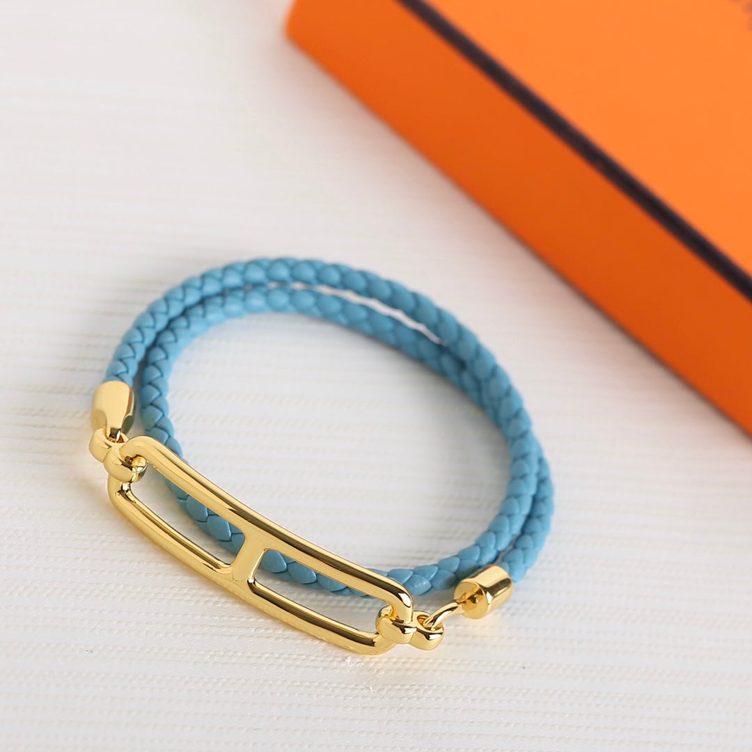 cowhide woven chain woven double loop bracelet sla98