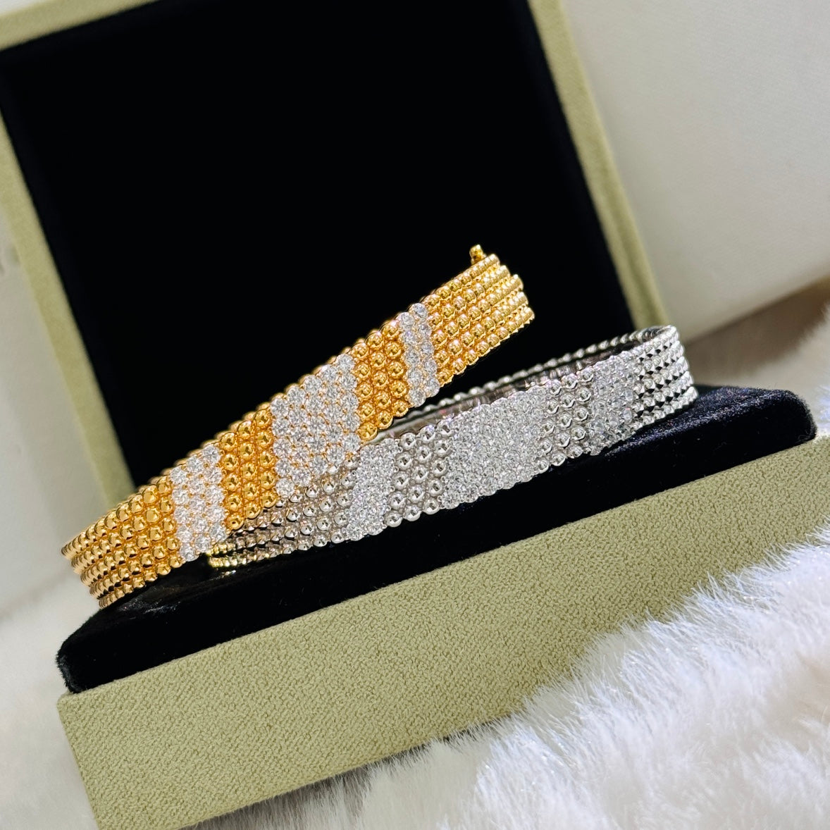 versatile wealth pearl three rows diamond rose gold bracelet sla70