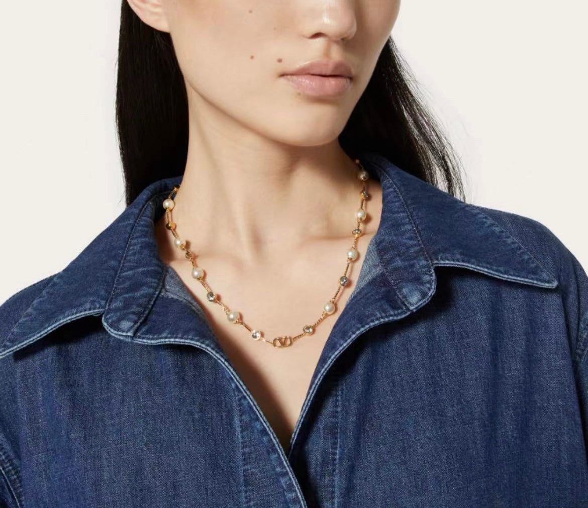 golden pearl water diamond necklace xla243