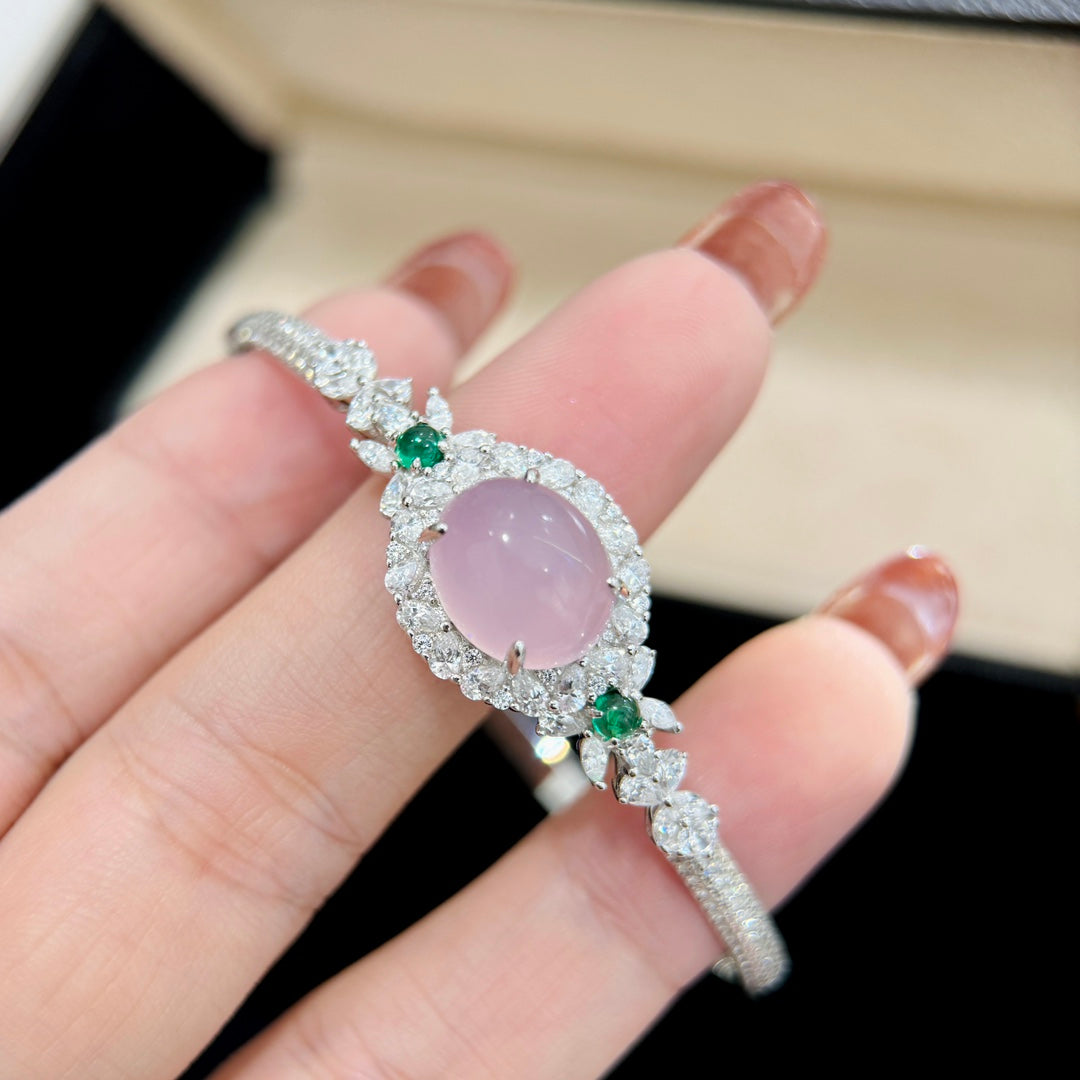 national style natural purple powder jade marrow high ice violet egg noodles bracelet sla74