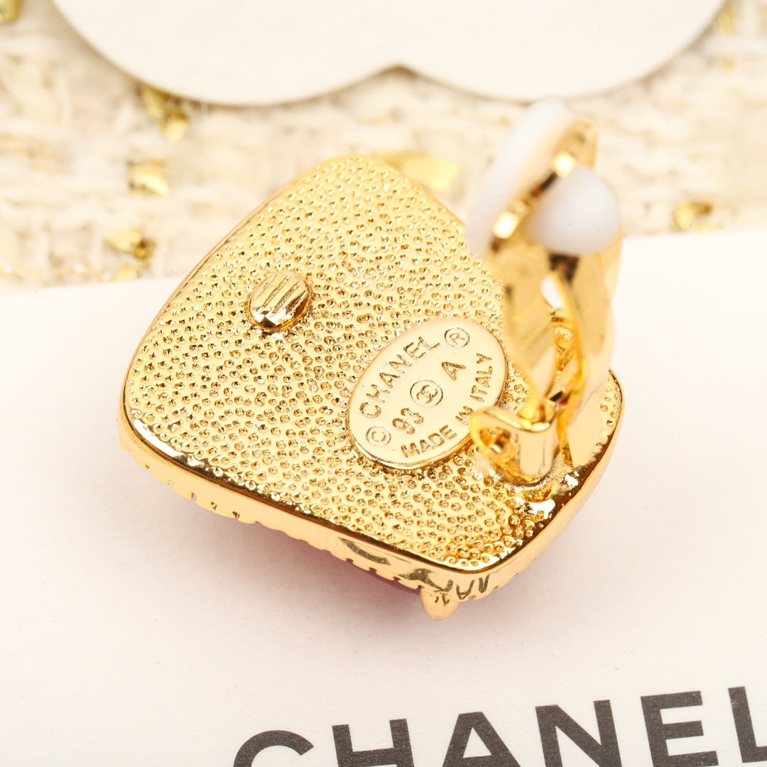 french double c letter square red earrings eha185