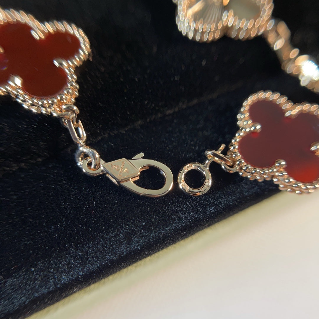 vca laser red chalcedony agate five flower four leaf clover bracelet slc84
