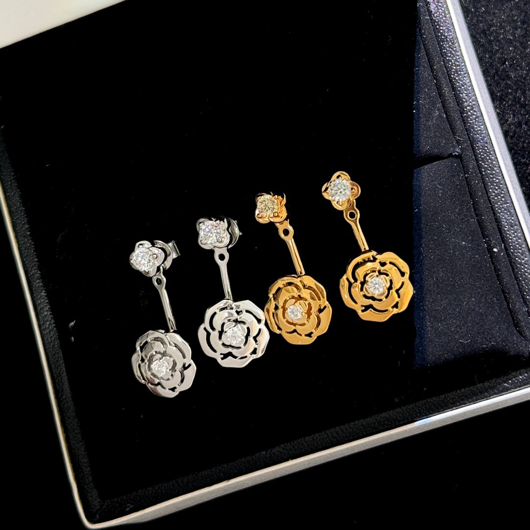 cha single diamond smooth camellia earrings eha333