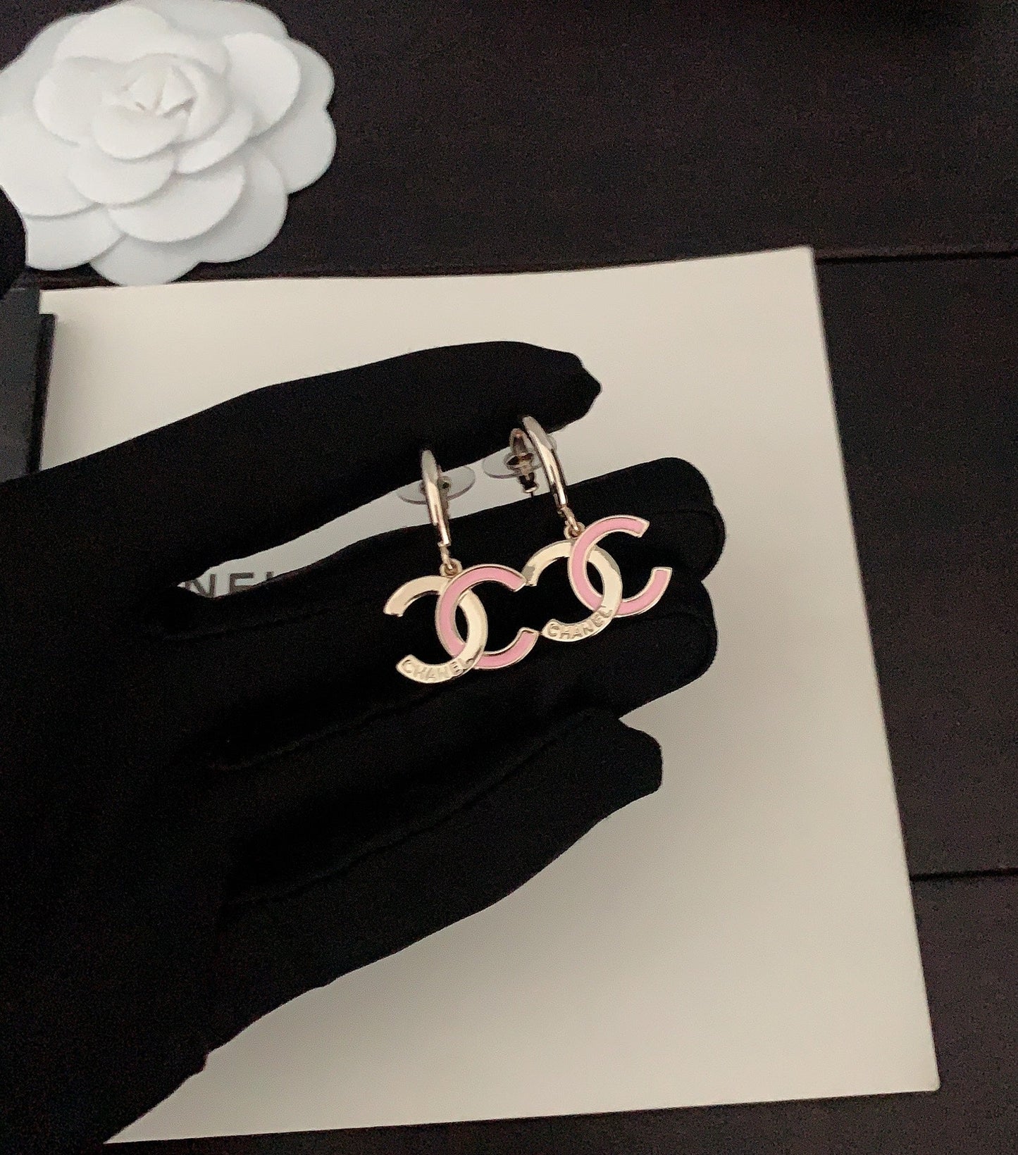 cha pink double c earrings eha355