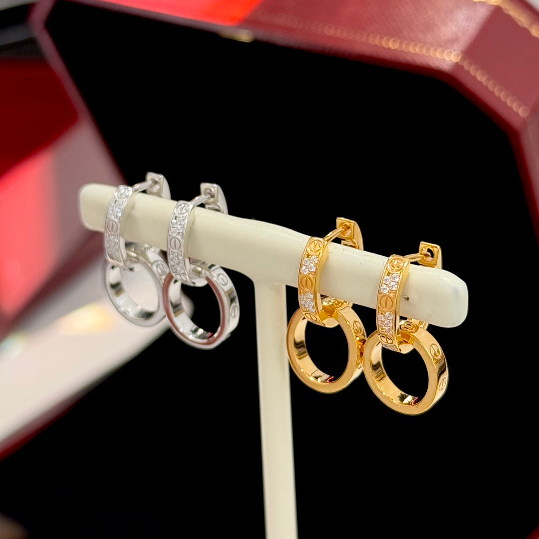 love series double ring pure silver circle pendant earrings eha215