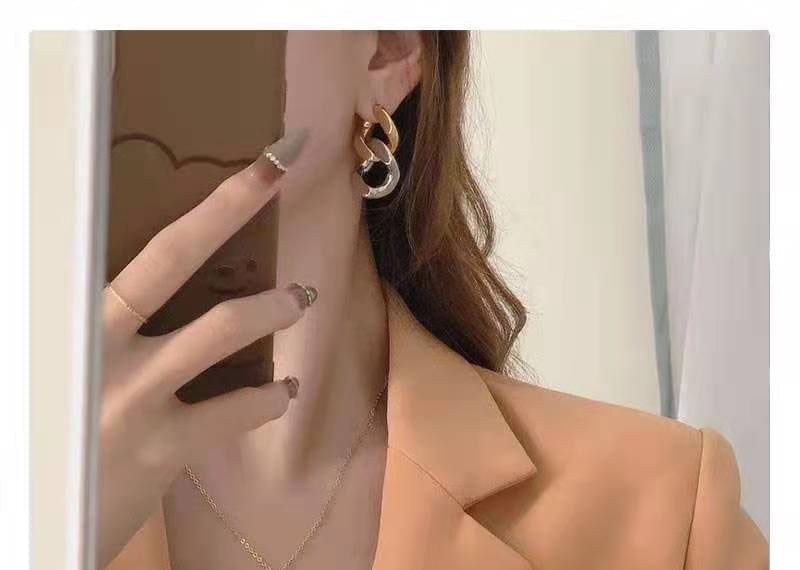 color blocked metal chain circular earrings eha318