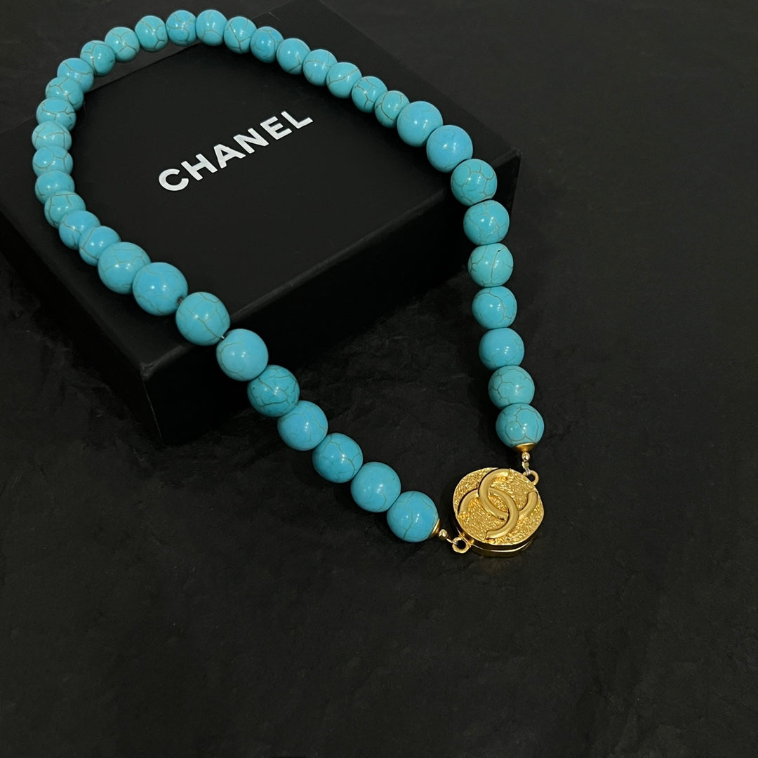 cha golden round turquoise necklace xla231